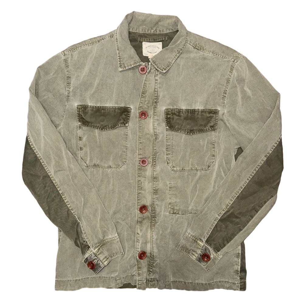 Lucky Brand Olive Green 100% Cotton Utility Jacket Gorpcore Button Full Zip